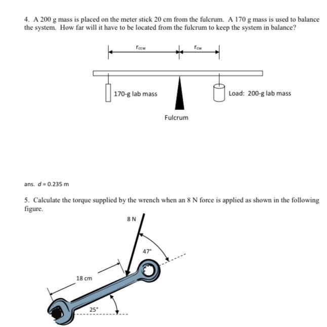 Solved 4. A 200 g mass is placed on the meter stick 20 cm | Chegg.com
