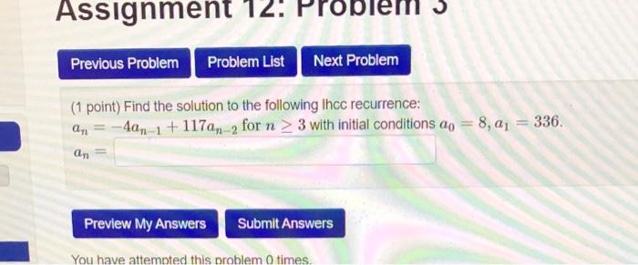 Solved (1 point) Find the solution to the following Ihcc | Chegg.com