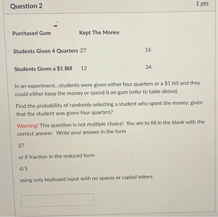 Solved Question 2 1 pts Purchased Gum Kept The Money | Chegg.com