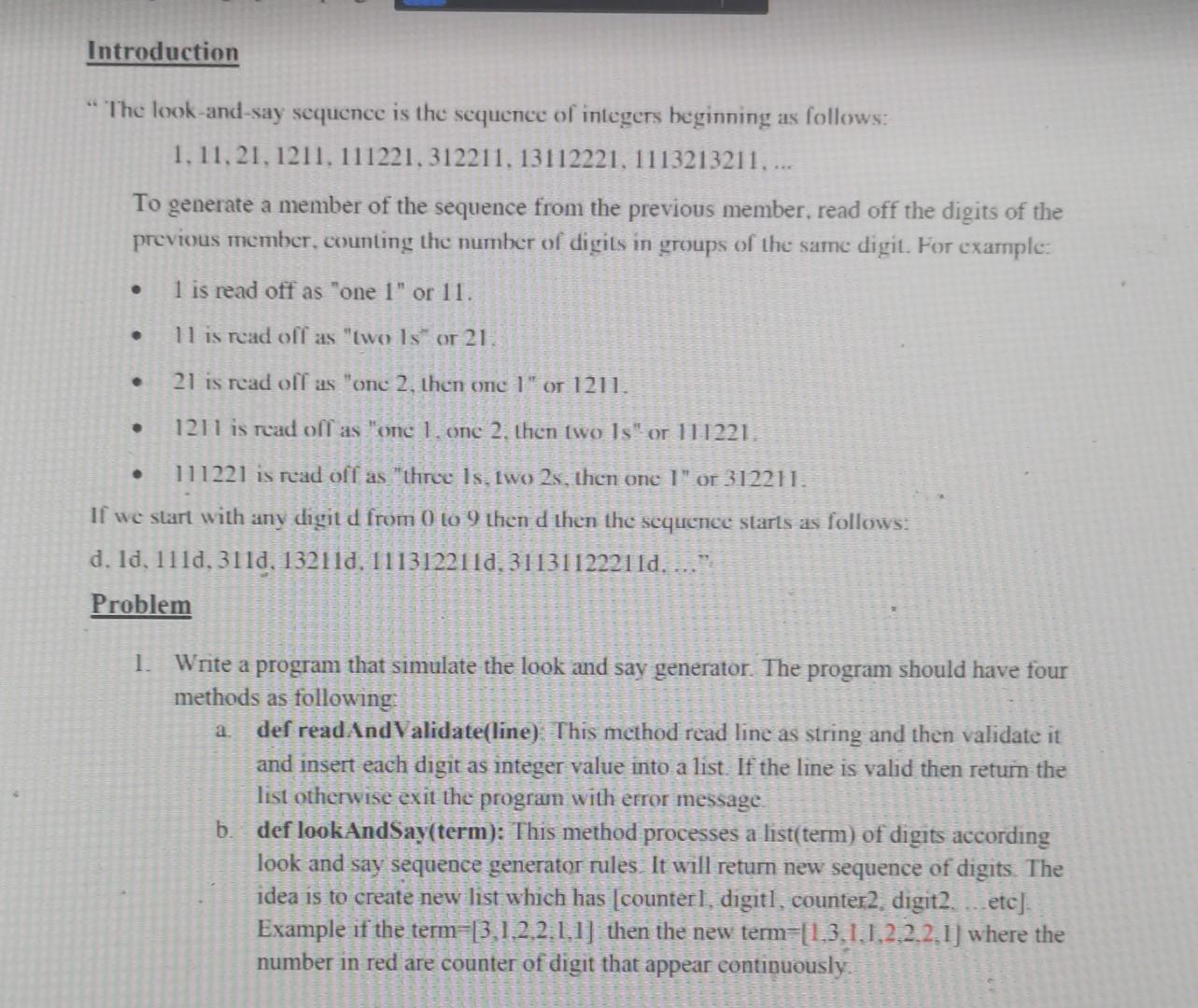 solved-introduction-the-look-and-say-sequence-is-the-chegg