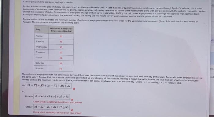 Solved A inear programithing computer package is eceded. | Chegg.com