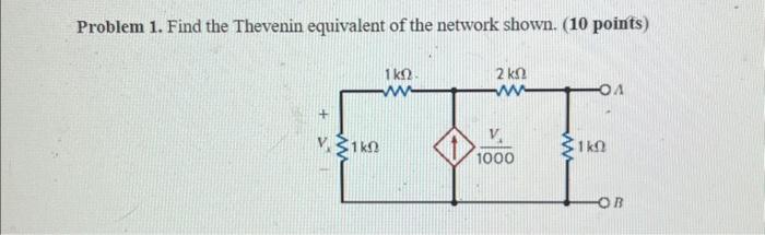 Solved Problem 1. Find the Thevenin equivalent of the | Chegg.com