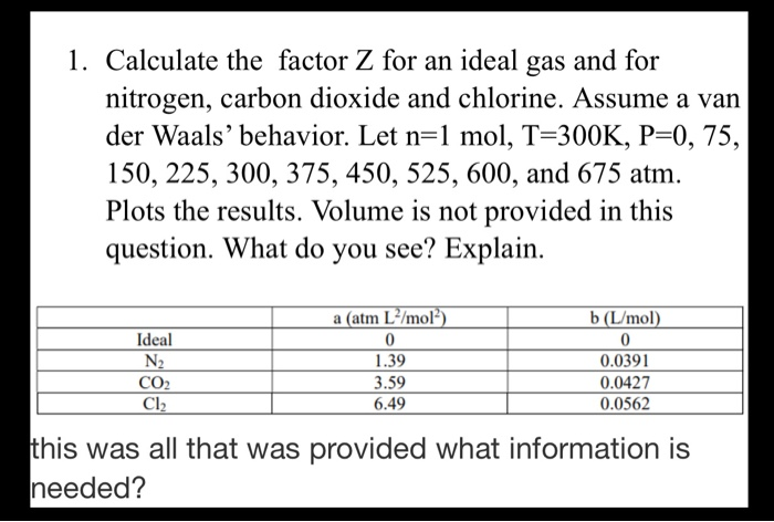 Solved 1. Calculate the factor Z for an ideal gas and for | Chegg.com