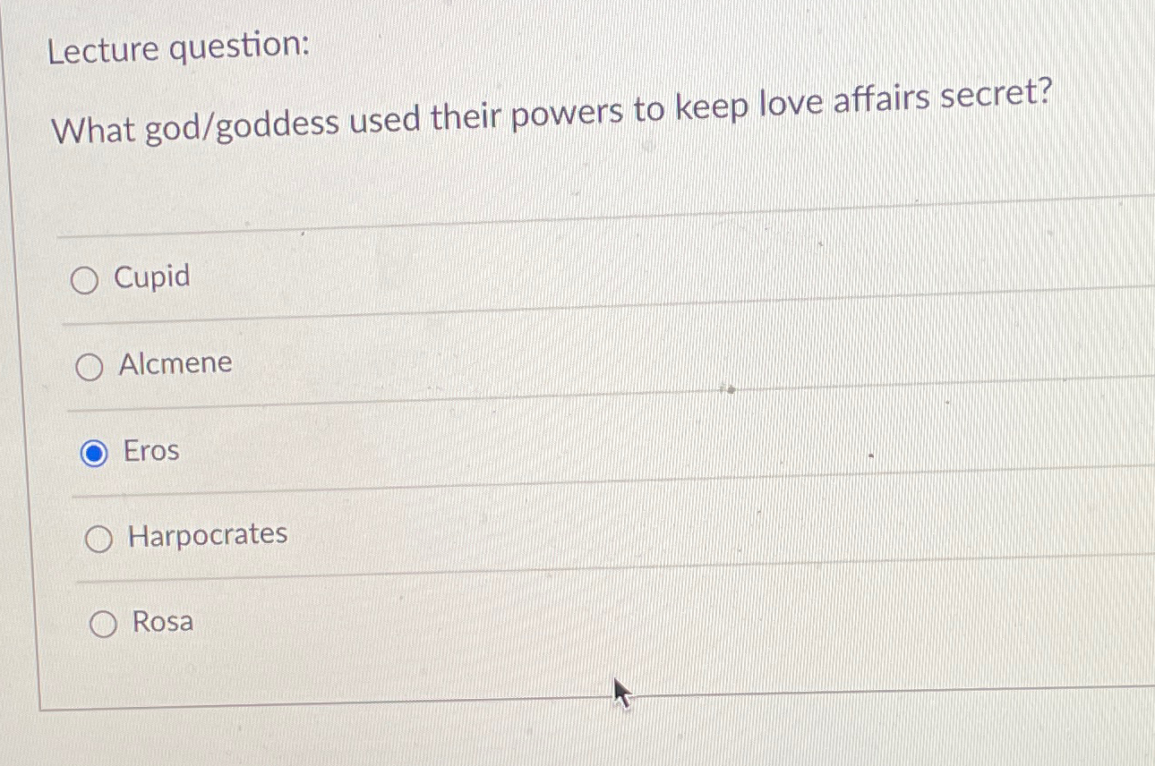 Solved Lecture question:What god/goddess used their powers | Chegg.com