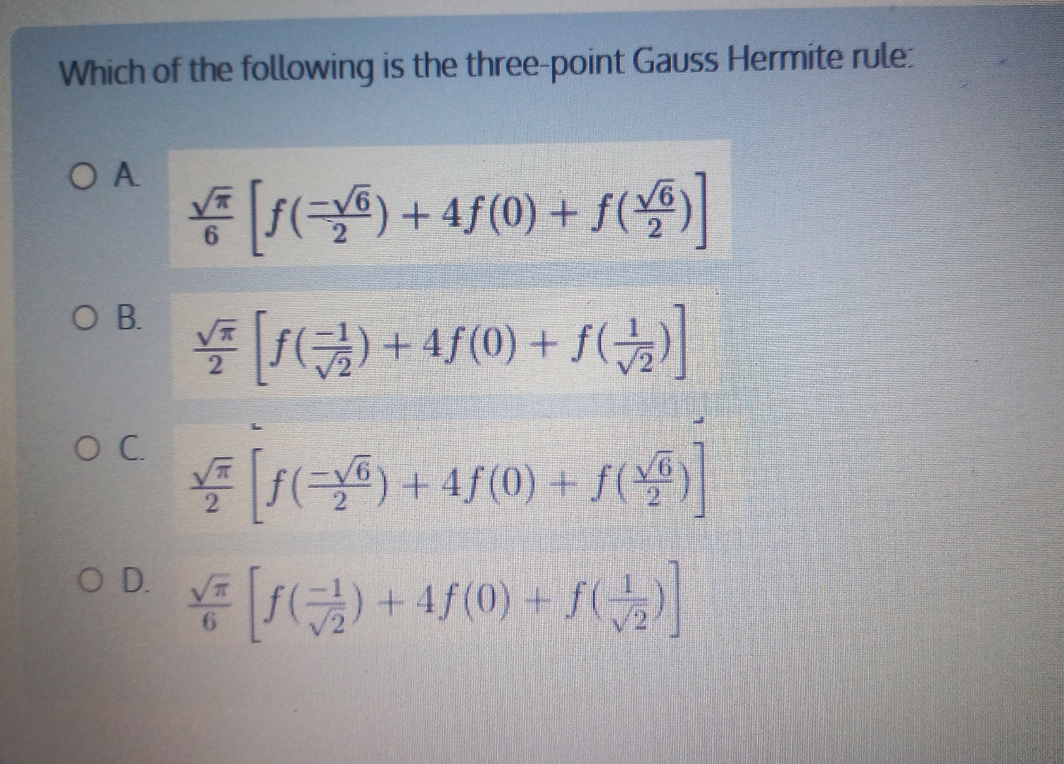 Solved Which of the following is the three-point Gauss | Chegg.com