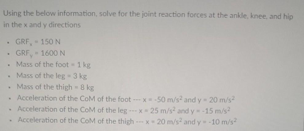 Solved solve for join reaction forces at the knee and hip in | Chegg.com