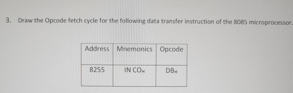 Solved 3. Draw the Opcode fetch cycle for the following data | Chegg.com