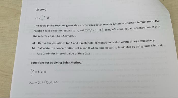 Solved Q2 (30P) A B The liquid phase reaction given above | Chegg.com