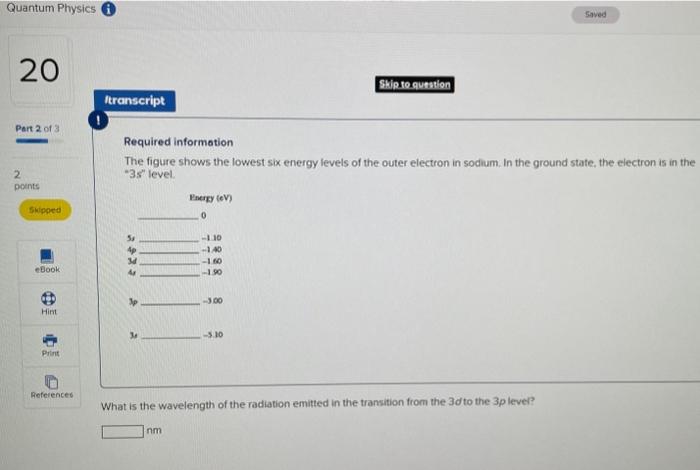 Required informetion
The figure shows the lowest six energy levels of the outer electron in sodium. In the ground state, the