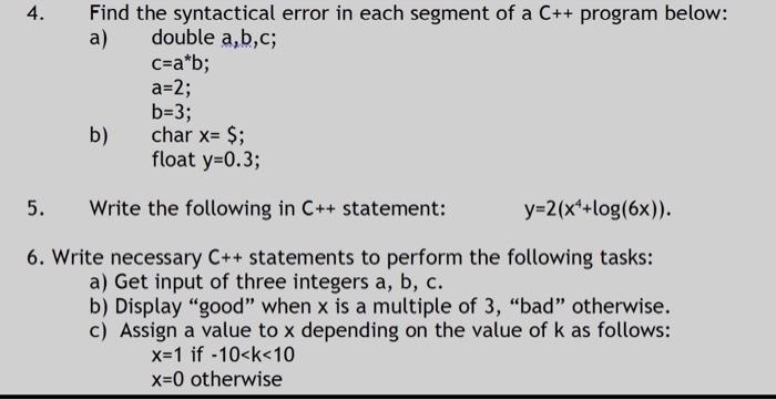 Solved 4. a) Find the syntactical error in each segment of a | Chegg.com