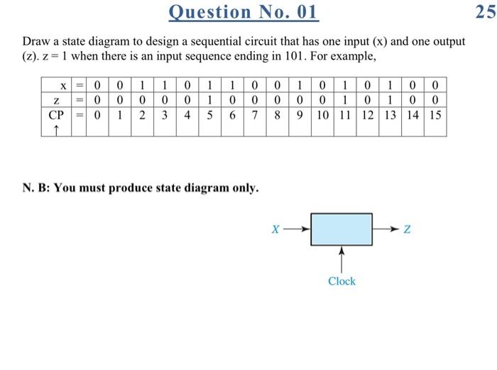 Solved Question No. 01 2 25 Draw A State Diagram To Design A | Chegg.com