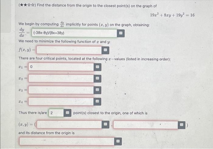 Solved ( ⋆⋆ 古安) Find the distance from the origin to the | Chegg.com