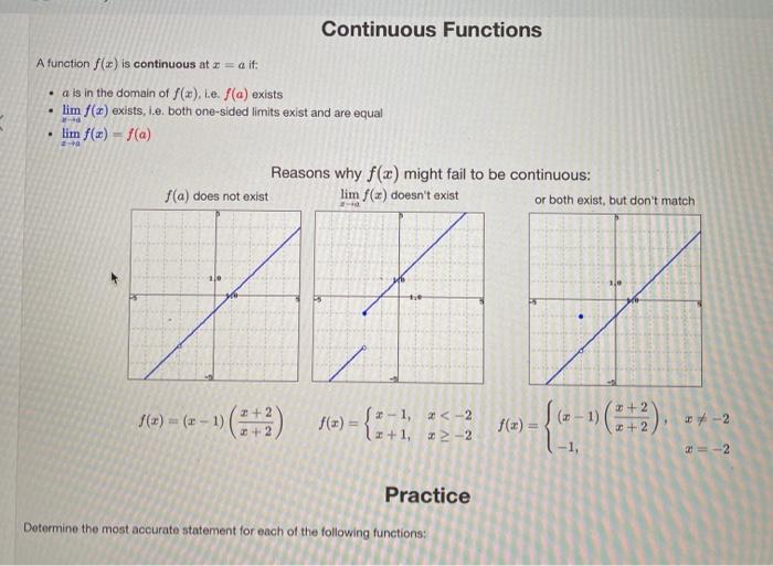 Solved Continuous Functions A function () is continuous at a | Chegg.com