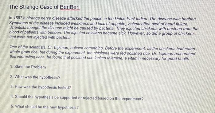 Solved The Strange Case Of Beriberi In 1887 A Strange Nerve