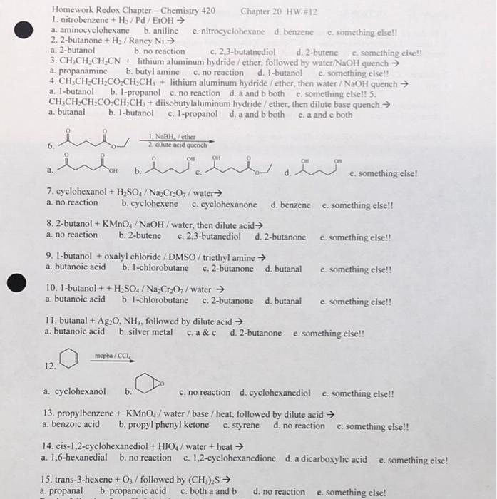 Solved Homework Redox Chapter - Chemistry 420 Chapter 20 HW | Chegg.com
