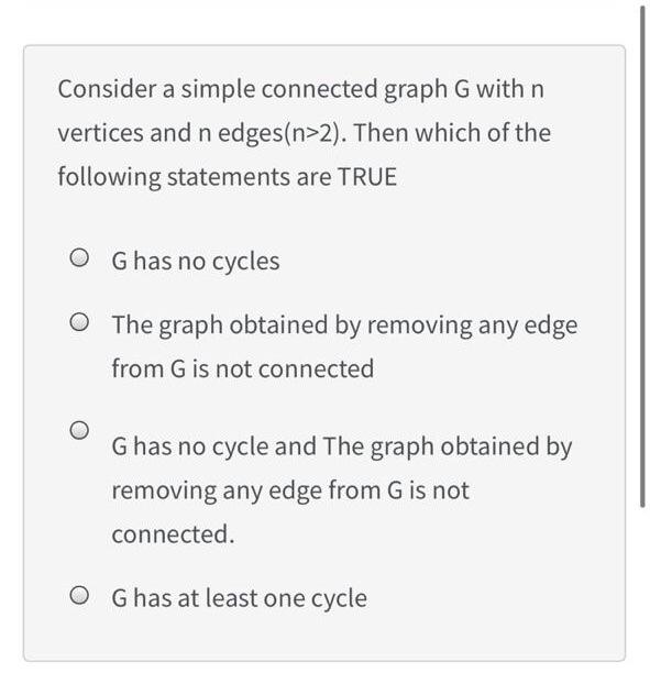 Solved Consider a simple connected graph G with n vertices | Chegg.com