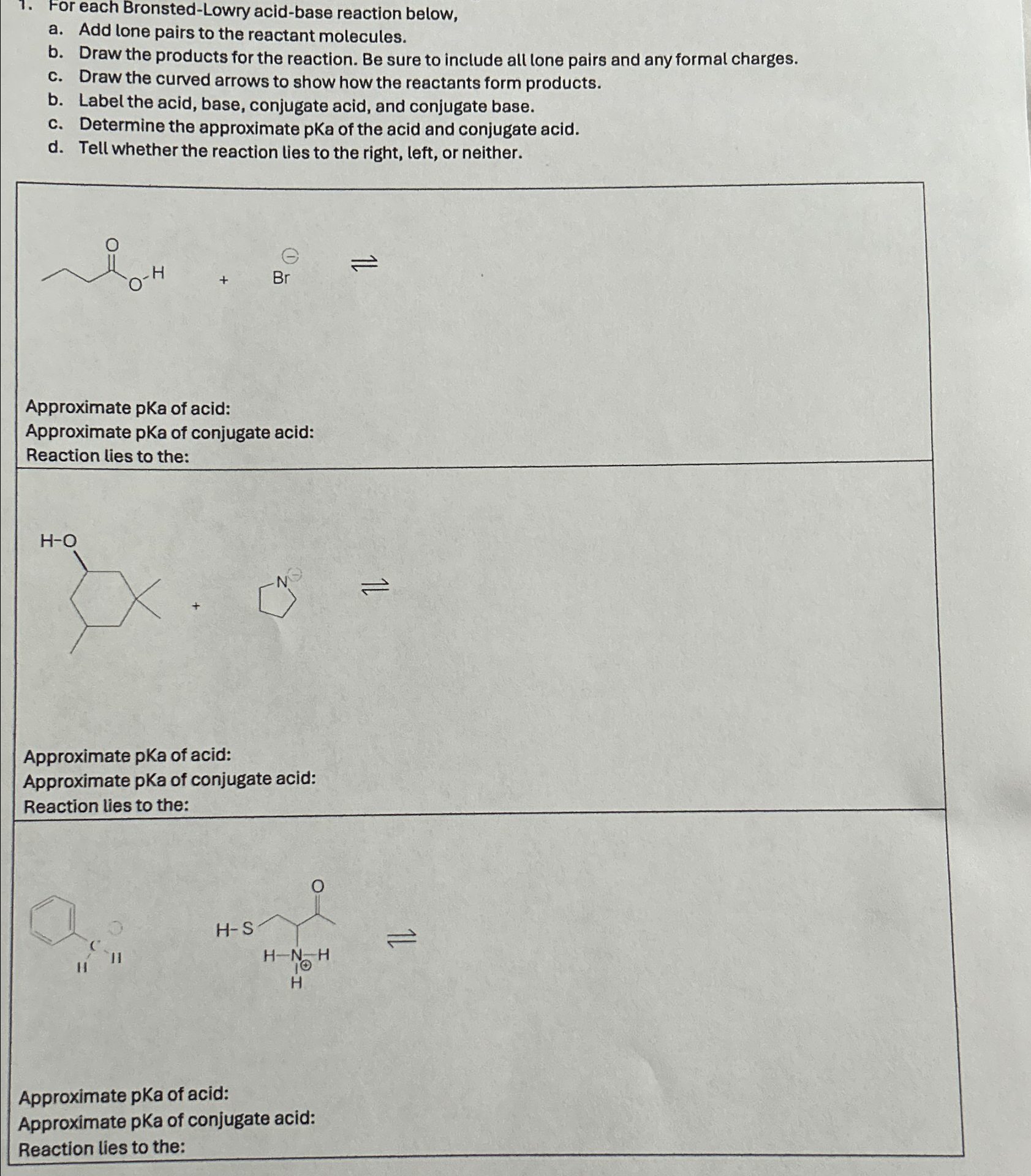 Solved For each Bronsted-Lowry acid-base reaction below,a. | Chegg.com