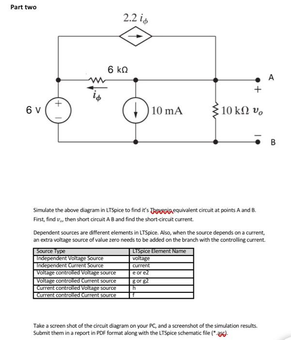 Simulate the above diagram in LTSpice to find its Jeeveninequivalent circuit at points A and B. First, find \( v_{\theta} \)