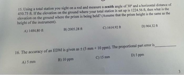 Solved 15. Using a total station you sight on a rod and | Chegg.com