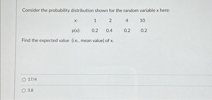 Solved Consider the probability distribution shown for the | Chegg.com