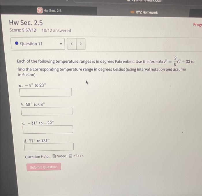 Solved Each of the following temperature ranges is in | Chegg.com