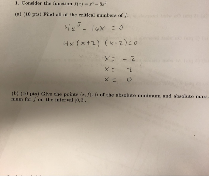 Solved 1 Consider The Function F X X4 8x2 A 10 Pts