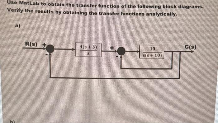 Solved Use MatLab to obtain the transfer function of the | Chegg.com
