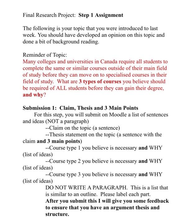 Solved Final Research Project: Step 1 Assignment The | Chegg.com