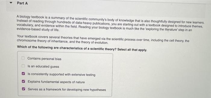 Solved A Biology Textbook Is A Summary Of The Scientific | Chegg.com