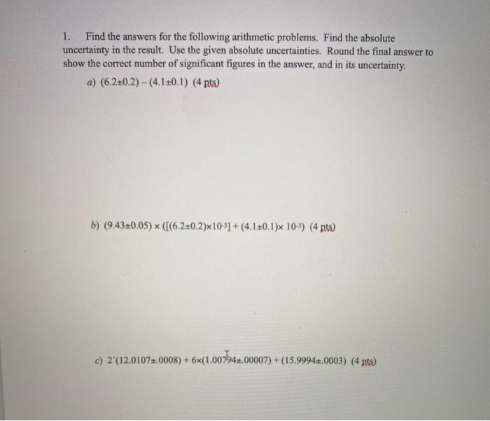 Solved 1. Find the answers for the following arithmetic | Chegg.com