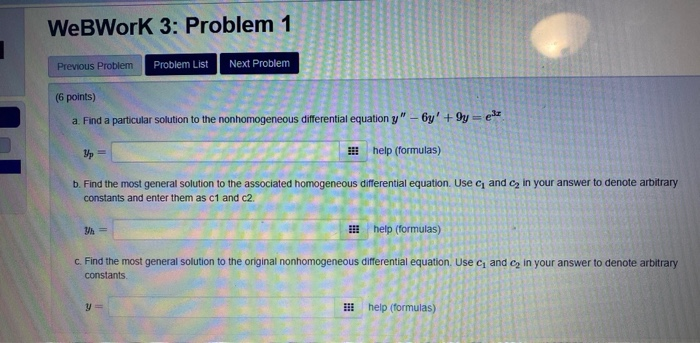 Solved WeBWork 3: Problem 1 Previous Problem Problem List | Chegg.com