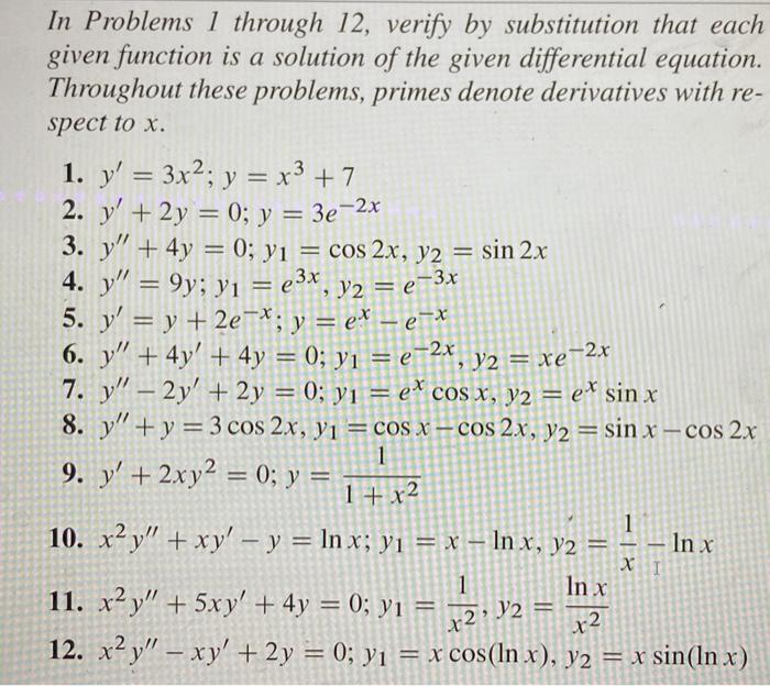 Solved In Problems 1 through 12, verify by substitution that | Chegg.com