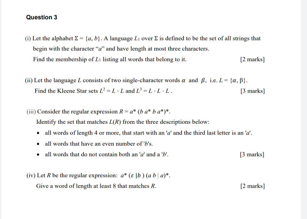 Solved (i) Let the alphabet Σ={a,b}. A language L1 over Σ is | Chegg.com