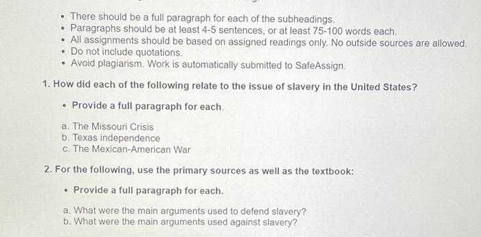 There should be a full paragraph for each of the | Chegg.com