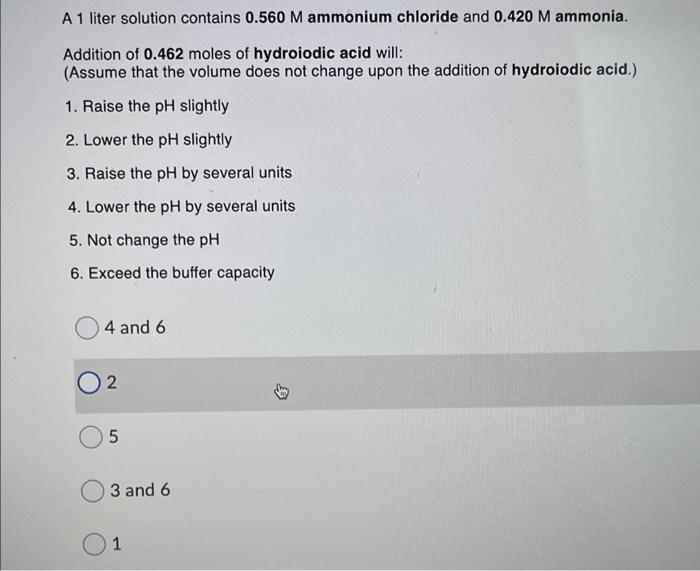 Solved A 1 liter solution contains 0.560 M ammonium chloride | Chegg.com