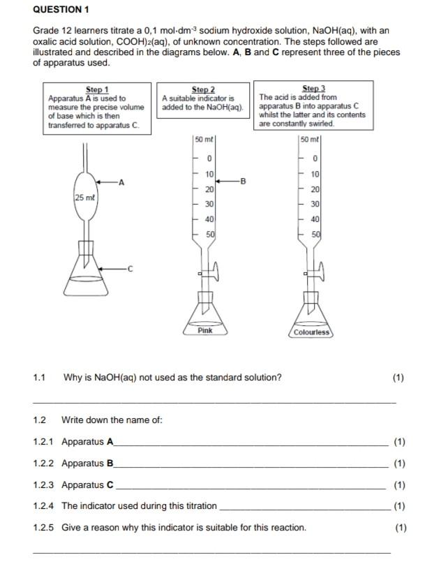 titration experiment grade 12 test