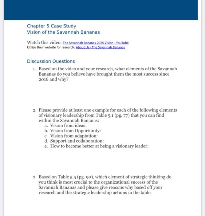 Chapter 5 Case Study Vision of the Savannah Bananas