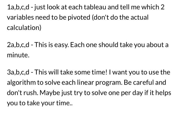 1a,b,c,d - Just Look At Each Tableau And Tell Me | Chegg.com