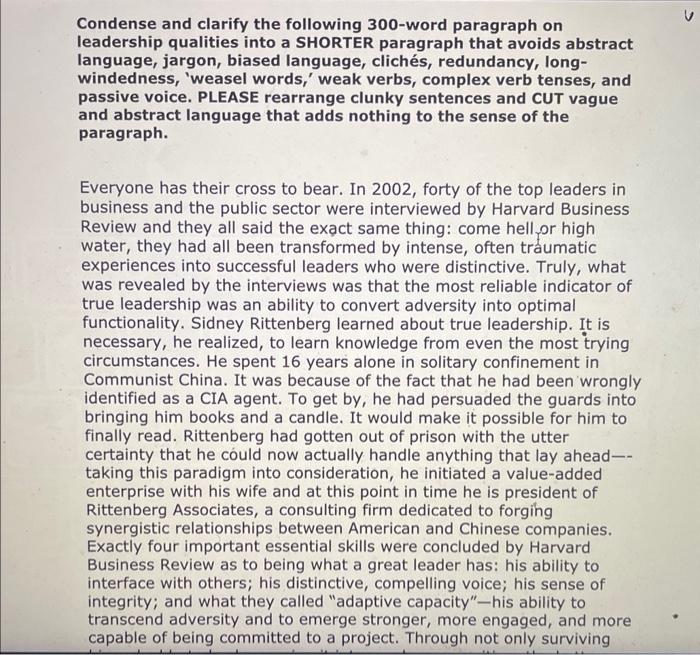 Condense and clarify the following 300 -word | Chegg.com