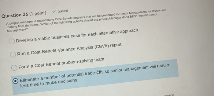 Solved Question 26 (1 point) Saved A project manager is | Chegg.com