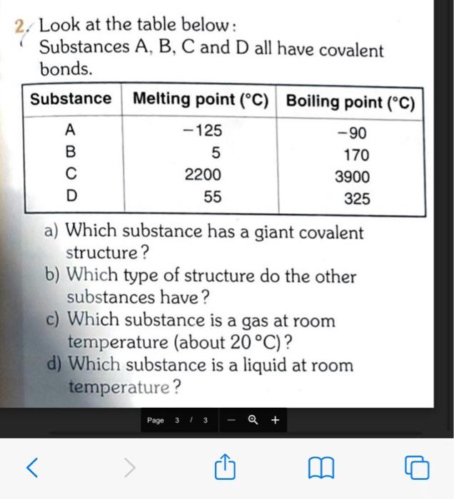 Solved 2. Look At The Table Below: Substances A, B, C And D | Chegg.com