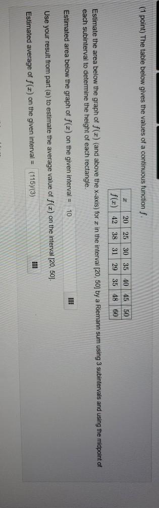 Solved (1 point) The table below gives the values of a | Chegg.com