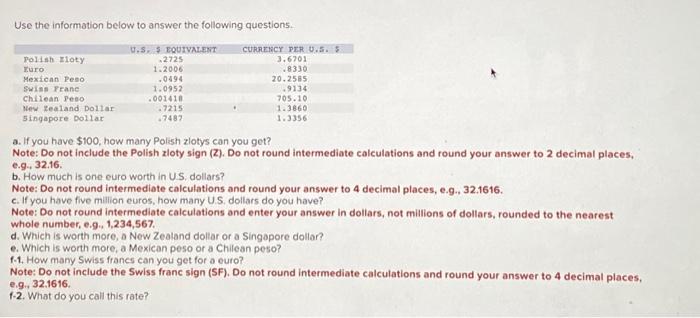 Solved Use the information below to answer the following | Chegg.com