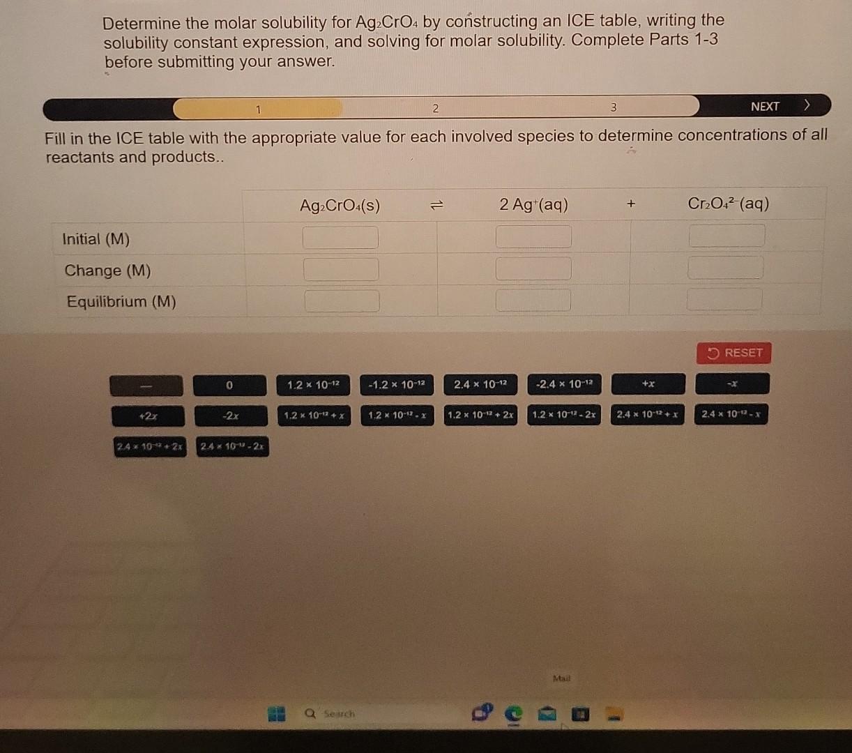 Solved Determine The Molar Solubility For Ag2CrO4 By Chegg Com   Image 