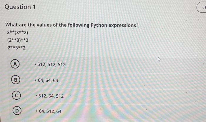 Solved What are the values of the following Python | Chegg.com