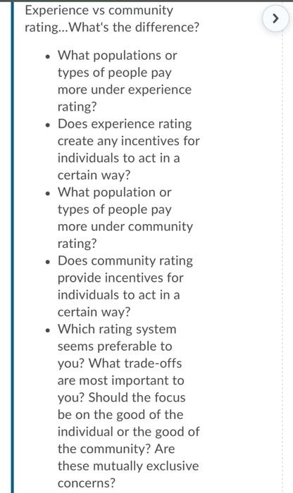 Solved > Experience vs community rating... What's the | Chegg.com