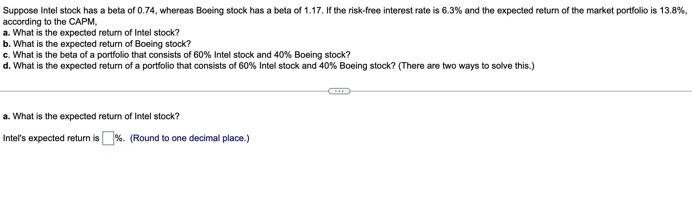 Solved Please Answer A- ﻿D. ﻿Suppose Intel Stock Has A Beta | Chegg.com