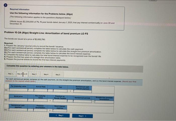 Required information Use the following information | Chegg.com
