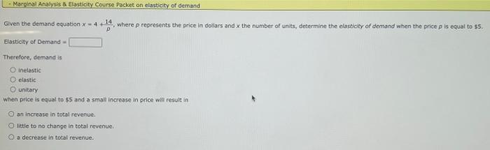Solved Given the demand equation x=4+p14, where p represents