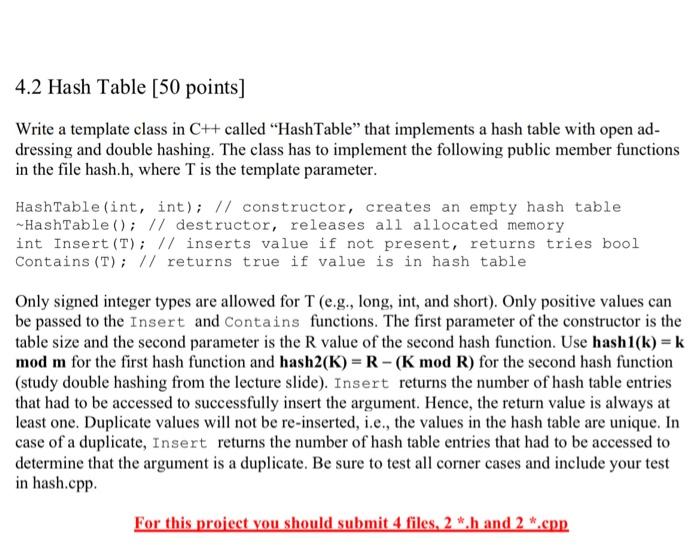 Solved 4.2 Hash Table (50 points] Write a template class in | Chegg.com